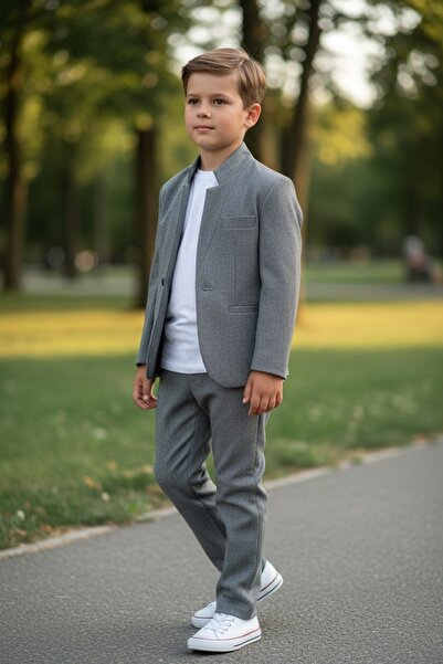 ZENMONI Costum Elegant Premium pentru Băieți – Model Modern cu Guler Tunică