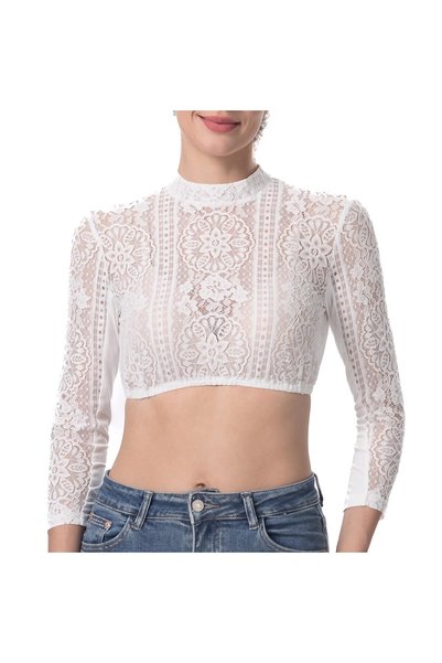 Kelliar Bluză Dirndl pentru Femei, din Dantelă, Albă, Elegantă, cu Mânecă Lun...