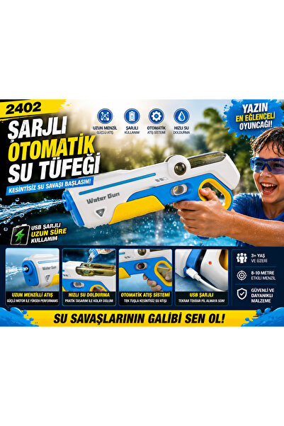 FABBA TOYS 2402 Şarjlı Otomatik Su Tüfeği Elektrikli Su Tabancası Uzun Menzil...