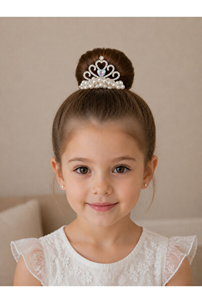 PonçiKids Cinderella Serisi Kalp Taşlı İnci İşlemeli Kız Çocuk Topuz Tokası