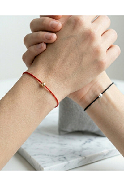 BHCL 2Pcs Gold and Silver Ball Lovers' Wristbands, Red and Black String Frien...