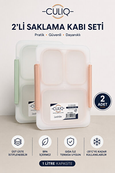 CULIQ 2'li Contalı Bölmeli Saklama Kabı Seti 1 Litre | BPA İçermez | Sızdırma...