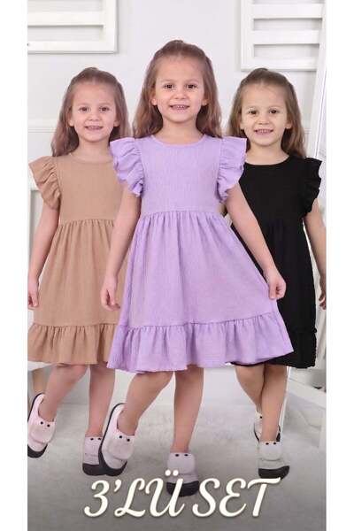 NEWKİDS SET DE 3 PIESE Rochie pentru fete 3 PIESE SEZON NOU VARĂ