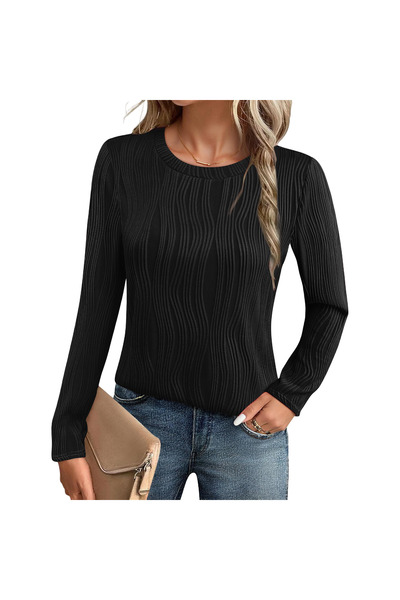 OEM Pulover damă cu decolteu rotund, textură ondulată, eleganță de toamnă, ne...
