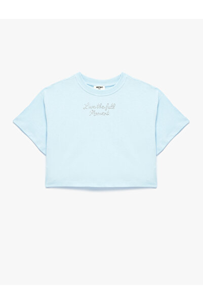 Koton Cotton Crew Neck Short Sleeve Stone Detailed Printed T-Shirt