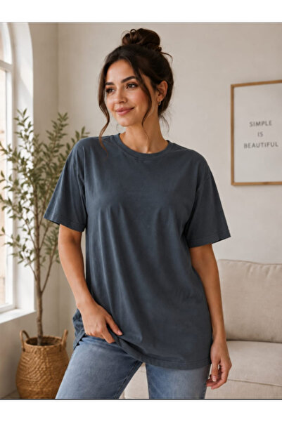 LU DUE Solid Color Unisex Comfortable and Loose Fit Crew Neck Oversize Combed...