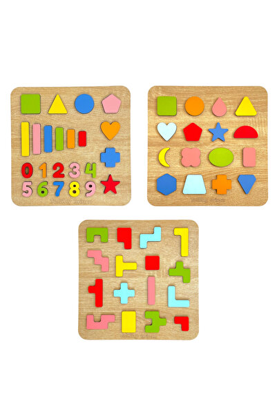 tollihy brinco Ahşap Montessori Büyük Boy Kabartmalı 3 lü Bultak Puzzle Seti ...