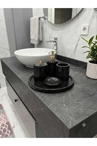 umut mermer Toros siyahı 5li banyo seti