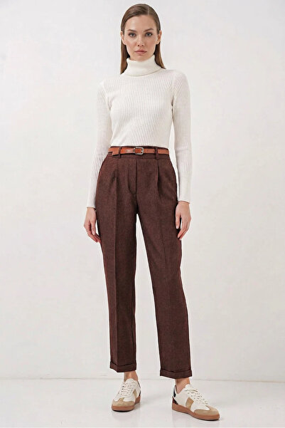 Şeker Portakalım Women's Belted Cotton Brown Trousers