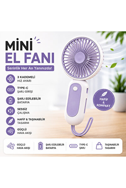 GudeX Type-C Şarjlı Mini El Fanı 3 Kademeli Taşınabilir Vantilatör