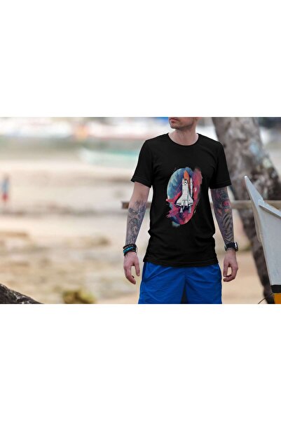 iLovePrints Space Shuttle with Abstract Background Tshirt