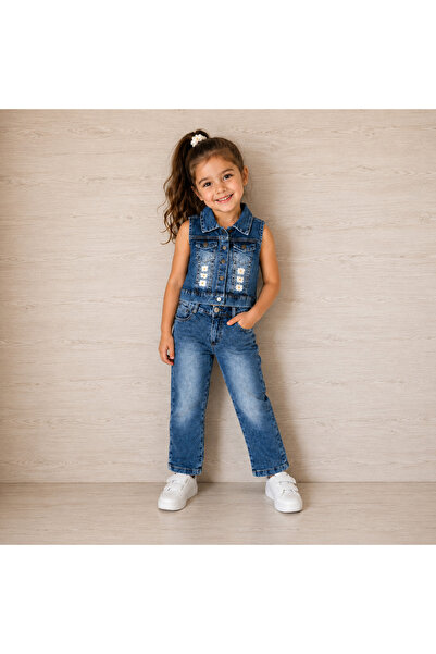 Minimio Kids Little Daisies Denim Vest Girls' Set