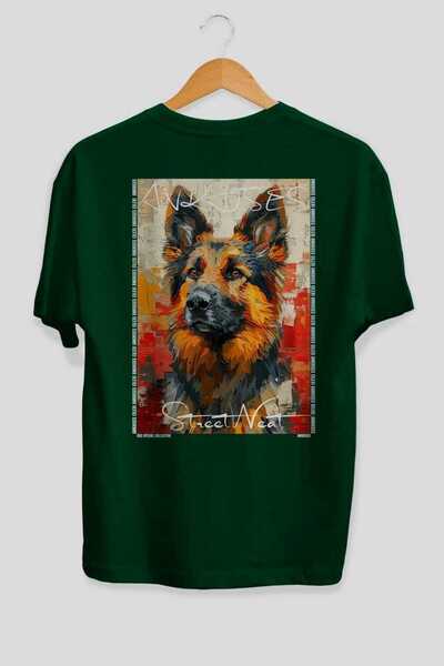 Ankhises For Dog Lovers 18 Green Oversize T-Shirt with Dog Print on the Back ...