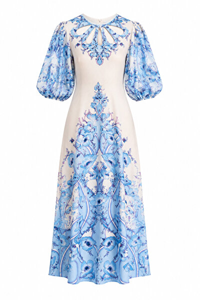 HAZELANNA Pencere Detaylı Mavi Elbise