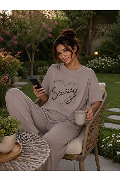 1way Comfortable and Stylish Home Pajamas, Striped T-Shirt and Wide-Leg Pants...