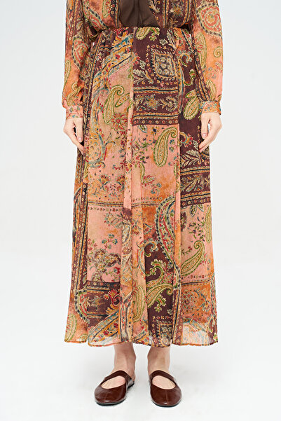 Orfeo Negro Women's Elastic Waist Shawl Patterned Bohemian Maxi Skirt