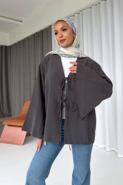 RİSS Çift Bağlama Detay Kimono Gömlek - Gri