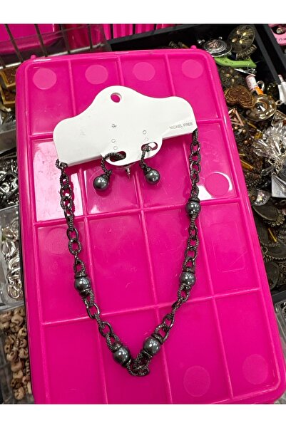 ELUNE İSTANBUL & Milano Black Hematite Look Bead Detailed Necklace and Earrin...