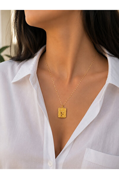 Zeynepli gold & jewelry 14 AYAR ALTIN F HARFLİ KARE KALPLİ KOLYE