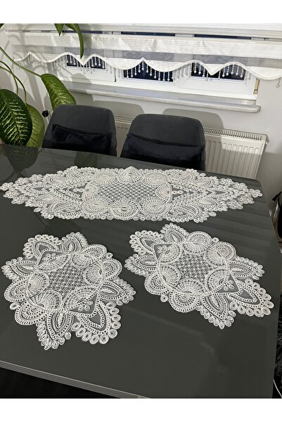 BRL ÇEYİZ HOME French Lace Tulle Guipure Stylish Luxury 3-Piece Runner Living...
