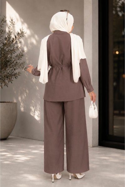 ASTEMİA Women's Shawl Detailed Waist-Tie Muslim Dress Double Set Sb0041