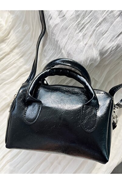 SANTA FLEX Black Wrinkled Faux Leather Single Compartment Zippered Adjustable...