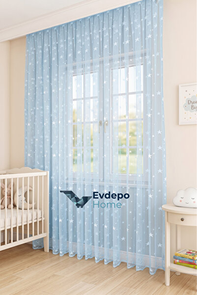 Evdepo Home Синя, на звездички, с редки набори от 1 до 2 реда, за детска и бе...