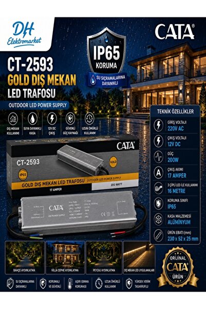DHELEKTROMARKET CATA CT-2593 Gold Dış Mekan LED Trafosu 200W 17A 12V DC IP65