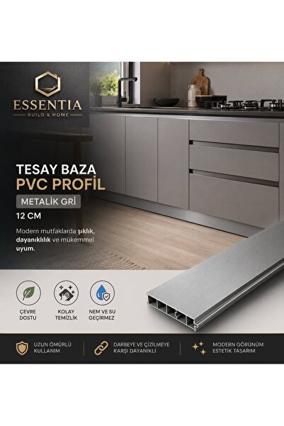 ESBH Tesay PVC Baza Profili 12 cm Metalik Gri 150 cm – Mutfak Dolabı Süpürgel...