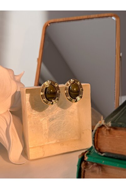 Maris Vintage - Zeytin Yeşili Oval Çelik Küpe