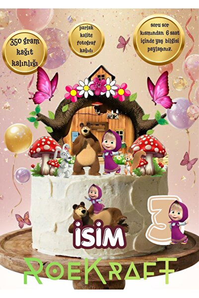OEM Roekraft Maşa ile Koca Ayı Temalı Kişiselleştirilebilir Pasta Süsü Seti (...