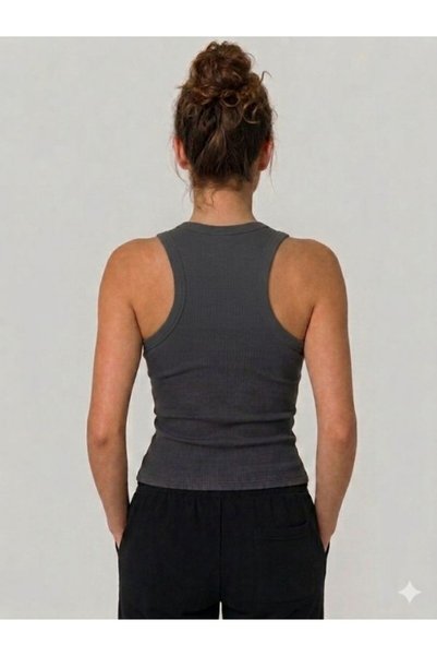 EXPECTED Women's Smoked Ribbed Thick Strap Basic Blouse Ribbed Sports Athlete Bodysuit