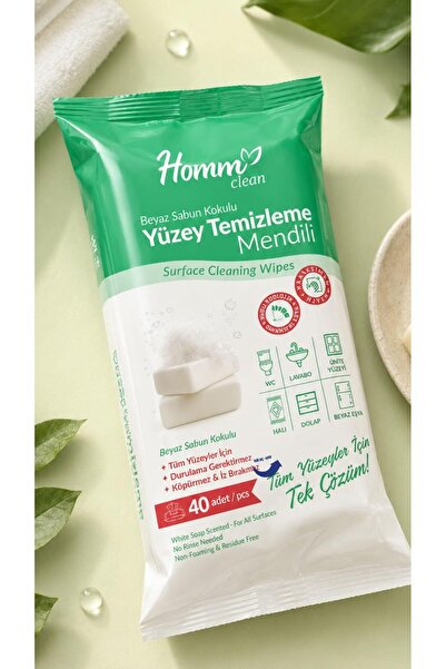 hommlife HOMM CLEAN BEYAZ SABUN KOKULU YÜZEY TEMİZLEME MENDİLİ 40 ADET