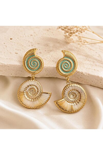 So Much Accesories Gold Deniz Kabuğu Formlu Mint Detaylı Kadın Küpe