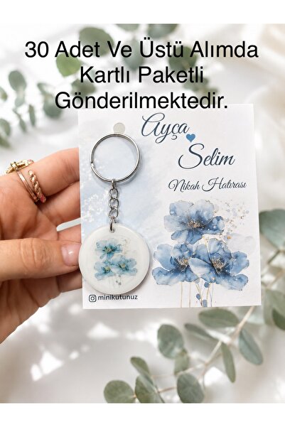Tasarım 15 Adet Mavi Çiçek Epoksi Nişan / Nikah Hatırası