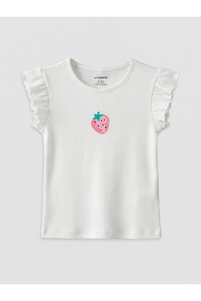LC Waikiki Peak New Season Crew Neck Ruffled Printed Girls' Undershirt