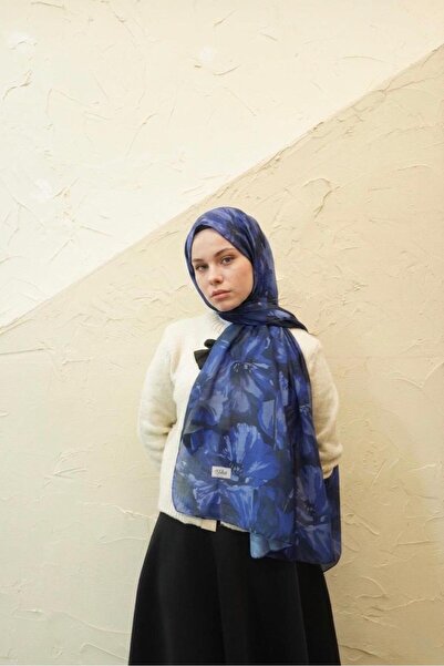 YILDIZ SCARFS Müjgan Desen Indian Cotton Shawl - Navy Blue