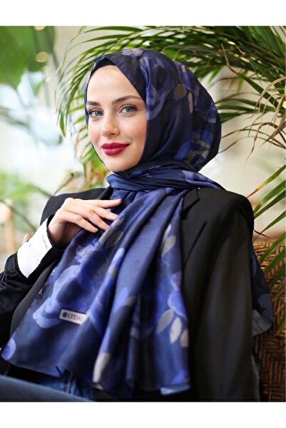 YILDIZ SCARFS Rosa Pattern Imported Cotton Shawl - Navy Blue