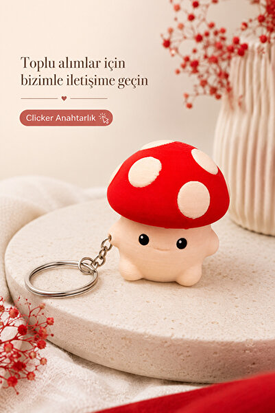 Sevimli Mantar Figürlü Clicker Anahtarlık