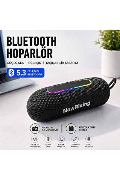 NewRixing BT 5.3 TAŞINABİLİR RGB LEDLİ TF KART VE FM RADIO DESTEKLİ IP7X SU G...