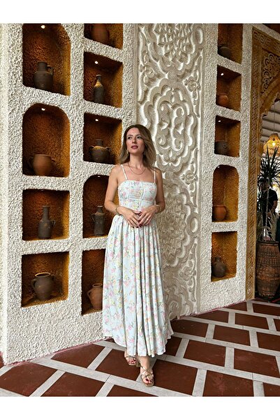 BURCHU BUTİK Pinterest Çiçek desenli Astarlı Korse Elbise Mint Yeşili