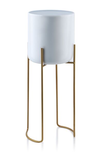 MONDEX Husă pentru ghiveci metalică SWEN 20x20x54 cm Alb și Auriu 1 buc.