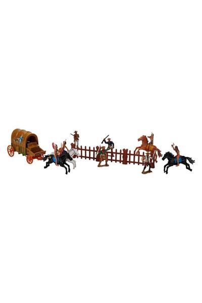 NW NessiWorld 2-Tier Cowboy Play Set with Horse and Carriage - White-Black Horse