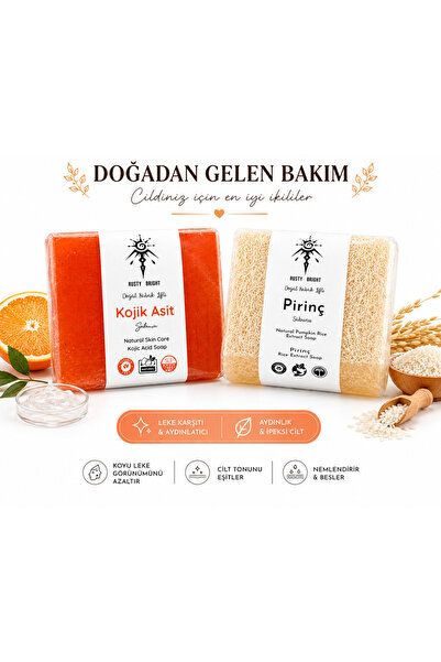 Rusty Bright Kojik Asit & Pirinç Sabunu İkili Set – Leke Karşıtı, Aydınlatıcı...