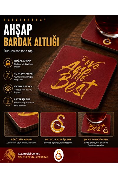 WhiteConcept Galatasaray Lisanslı Ahşap Bardak Altlığı