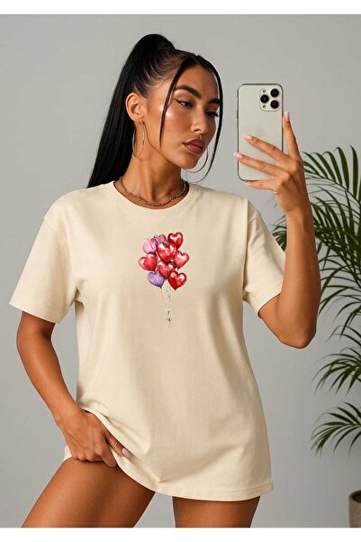 tkn your style Women's Colorful Heart Balloons Print Design Tshirt