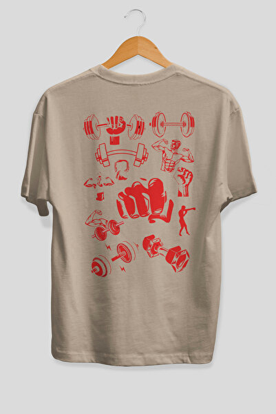 Ankhises Tricou bej cu imprimeu pe spate, supradimensionat, 100% bumbac, îmbr...