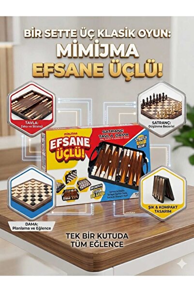 3 LÜ OYUN SETİ DAMA TAVLA SANTRAÇ