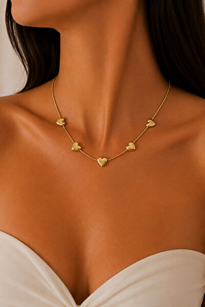 Balenbi Women's Heart Detailed Snake Chain Necklace Gold Color Tarnish Resist...