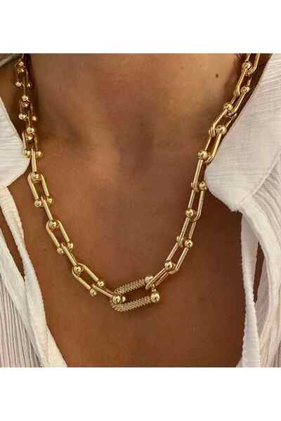 Butik Blanca Gold Color Thick Chain Model Women's Necklace